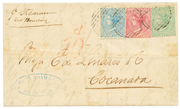 1872 2d + 4d + 6d Canc. B53 + "10d" Red Tax Marking On Entire Letter To INDIA. Vvf. - Mauritius (...-1967)