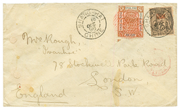 1896 LOCAL POST SHANGHAI 1c Red Cancel + French P.O 25c Canc. SHANGHAI CHINE On Envelope To ENGLAND. Verso, Red Local Po - Autres & Non Classés