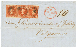 1854 CHILE 5c Deep Reddish Brown Imperf. (SG 5) On Entire Letter From SANTIAGO To VALPARAISO. B.P.A Certificate (1992).  - Chile