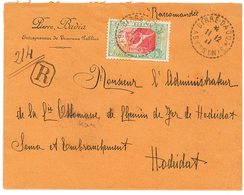 "ETHIOPIA To YEMEN" : 1911 4g Canc. French Cachet DIRE-DOUA ABYSSINIE On REGISTERED Envelope To "CHEMIN DE FER De HODEID - Ethiopie