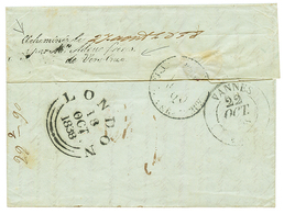 MEXICO - FORWARDING AGENT VERA-CRUZ : 1838 "ACHEMINE Par ADOUE FRERES/ De VERA-CRUZ On Reverse Of Entire Letter From GUA - Mexico