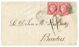 1875 MEXICO 10c Canc. PUEBLA + FRANCE 80c (x2) Canc. ANCHOR + VERA-CRUZ PAQ FR B N°4 On Entire Letter From PUEBLA To BOR - México