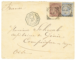 1891 INDIA 1a + 2a Canc. ZANZIBAR + LA REUNION A MARSEILLE On Envelope To FRANCE. Superb. - Other & Unclassified