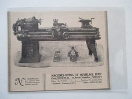 Machine Outil - Tour à Verniers BETIC     - Coupure De Presse De 1921 - Altri Apparecchi