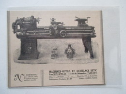 Machine Outil - Tour à Verniers BETIC     - Coupure De Presse De 1921 - Otros Aparatos