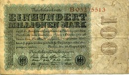 Reichsbanknote 100 000 000 Marks 29 Août 1923 Plis - 100 Millionen Mark