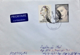 Sweden, Circulated Cover To Portugal, "Famous People", "Ingrid Bergman", "Cinema", 2015 - Covers & Documents