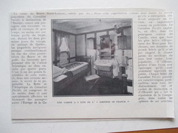 Canadian Pacific Steamship  Paquebot RMS Empress Of France - Une Cabine -  Coupure De Presse 1926 - Decorazione Marittima