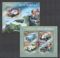 CA493 2014 CENTRAL AFRICA CENTRAFRICAINE TRANSPORT CARS AUTOMOBILES LOUIS RENAULT KB+BL MNH - Autos