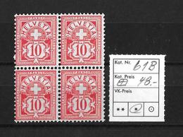 1894 - 1899 ZIFFERMUSTER → Kontrollzeichen Form B Faserpapier   ►SBK-61B* Viererblock◄ - Neufs