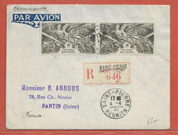 REUNION LETTRE RECOMMANDEE DE 1947 DE SAINT PIERRE POUR PANTIN FRANCE - Covers & Documents