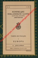 Prijslijst Koninklijke Hollandsche Lloyd - S.S. Zeelandia - 1922 - Tarifa De Pasajes - Montevideo - Scheepvaart - Holanda