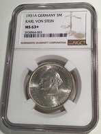 1931A 3 Reichsmark Karl Vom Stein. NGC MS63+ Deutsches Reich Weimar J.348(Germany Silver Coin Silber Gedenkmünze Monnaie - 3 Marcos & 3 Reichsmark