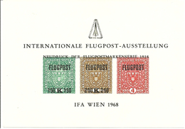 Austria Österreich 1968 Bloc  IFA Wien Reprint Three Airmail Stamps 1918 Mi 225-227, Unused - Ensayos & Reimpresiones