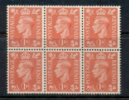 GB 1941-42 KGVI Portrait 1d Vermillion Blk6 (light Crease)MUH - Sin Clasificación