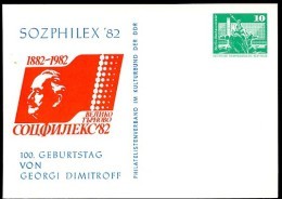 DDR PP16 C1/015 Privat-Postkarte SOZPHILEX DIMITROW Berlin 1982 NGK  3,00 € - Private Postcards - Mint
