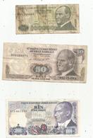 Billet , Turquie , Merkez Bankasi ,1970 , 10 ,50 Et 1000 Turk Lirasi , 2 Scans ,  LOT DE 3 BILLETS - Turkey