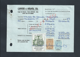 DOCUMENT COMMERCIAL 1989 DE CARNEIRO & MIRANDA GIAO VILA DO CONDE SUR TIMBRES FISCAUX DU PORTUGAL : - Lettres & Documents