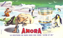 Ancien Buvard Collection Moutarde De Dijon Amora Banquise Esquimau Manchots Ours Blanc - Senf