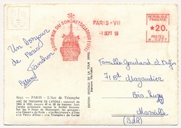 EMA "Souvenir Du Sommet De La Tour Eiffel" PARIS VII - 1 Sept 1959 - Tarif  20F Machine K-0237 - Freistempel