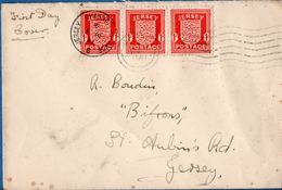 Jersey, German Occupation 1d 3-strip On First Day Cover - Jersey