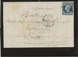 LETTRE AFFRANCHIE N° 14-OBLITERATION ETOILE - CAD PARIS 1855 - 1849-1876: Classic Period