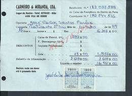 DOCUMENT COMMERCIAL 1989 DE CARNEIRO & MIRANDA GIAO VILA DO CONDE SUR TIMBRES FISCAUX DU PORTUGAL : - Cartas & Documentos