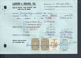 DOCUMENT COMMERCIAL 1989 DE CARNEIRO & MIRANDA GIAO VILA DO CONDE SUR TIMBRES FISCAUX DU PORTUGAL : - Cartas & Documentos