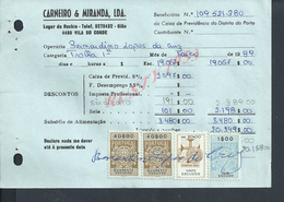 DOCUMENT COMMERCIAL 1989 DE CARNEIRO & MIRANDA GIAO VILA DO CONDE SUR TIMBRES FISCAUX DU PORTUGAL : - Storia Postale