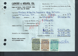 DOCUMENT COMMERCIAL 1989 DE CARNEIRO & MIRANDA GIAO VILA DO CONDE SUR TIMBRES FISCAUX DU PORTUGAL : - Lettres & Documents