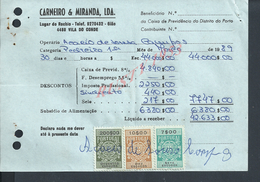 DOCUMENT COMMERCIAL 1989 DE CARNEIRO & MIRANDA GIAO VILA DO CONDE SUR TIMBRES FISCAUX DU PORTUGAL : - Storia Postale