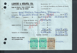 DOCUMENT COMMERCIAL 1989 DE CARNEIRO & MIRANDA GIAO VILA DO CONDE SUR TIMBRES FISCAUX DU PORTUGAL : - Briefe U. Dokumente