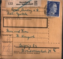! 1943 Paketkarte Deutsches Reich, Derenburg über Halberstadt Nach Leipzig, Zusammendrucke - Brieven En Documenten