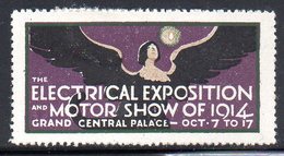 USA ELECTRICAL EXPOSTION & MOTOR SHOW 1914 GRAND CENTRAL PALACE ADVERTISING POSTER STAMP LABEL HM Reklamemarke Vignette - Unclassified