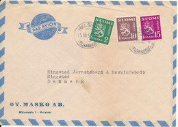 Finland Air Mail Cover Sent To Denmark 15-3-1952 Lion Stamps - Storia Postale