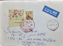 Japan, Circulated Cover To Portugal, "Flowers", " Foxes", "Aviation", "Airports", 2015 - Lettres & Documents