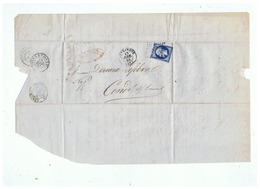 LAC DEPART DUNKERQUE  POUR CONDE - SUR -ESCAUT (NORD)  1856 NAPOLEON III EMPIRE FRANC N° 14Aa - 1849-1876: Classic Period