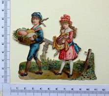 CHROMO DECOUPI ..ENFANTS AVEC UN PANIER D’ŒUFS ET UN LAPIN - Motiv 'Ostern'