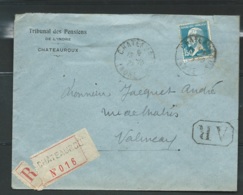 Lsc Recommandée De Chateauroux En Octobre 1927 Affranchie Par Pasteur Yvert N° 180 - Am22310 - 1922-26 Pasteur
