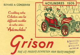 Buvard GRISON.  Produits D'entretien Pour Chaussures. Dessin Voiture 4 Cylindres 1906 Cachet Barrière, Guêret. - Produits Ménagers