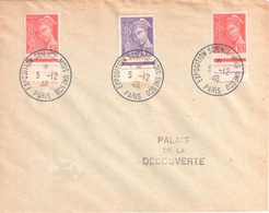 PARIS Lettre Mercure 30c Rouge 40c Violet Yv 412 413 Ob Exposition Sciences Mois UNESCO 1946 - Lettres & Documents