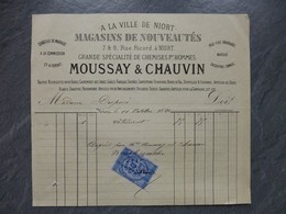 NIORT 1880, Rare Facture MOUSSAY Et Chauvin, "A La Ville De Niort" ; PAP09 - Advertising