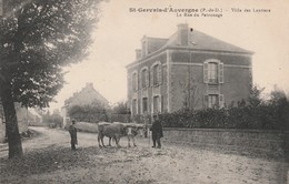 Rare Cpa Saint-Gervais D'Auvergne Villa Des Lauriers La Rue Du Patronage Attelage De Boeufs - Saint Gervais D'Auvergne