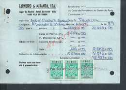 DOCUMENT COMMERCIAL 1989 DE CARNEIRO & MIRANDA GIAO VILA DO CONDE SUR TIMBRES FISCAUX DU PORTUGAL : - Lettres & Documents