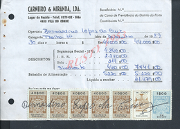 DOCUMENT COMMERCIAL 1989 DE CARNEIRO & MIRANDA GIAO VILA DO CONDE SUR TIMBRES FISCAUX DU PORTUGAL : - Lettres & Documents