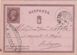 ITALE 1874      ENTIER POSTAL  /GANZSACHE/POSTAL STATIONERY REPONSE DE MILANO - Postwaardestukken