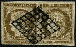 Oblit. N°1b 10c Bistre-verdâtre, Paire - TB - 1849-1850 Cérès