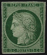 * N°2 15c Vert, Gomme Dimunée, Très RARE - B - 1849-1850 Ceres
