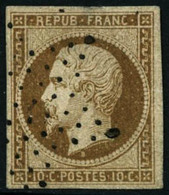 Oblit. N° 10c Bistre, Petit Pelurage Au Verso, Superbe D'aspect - B - 1852 Louis-Napoléon