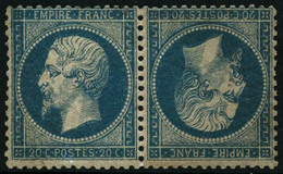 ** N°22b 20c Bleu, Paire Tête-bèche, Signé Roumet Et Cérès - TB - 1862 Napoléon III